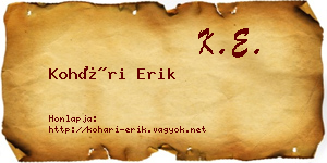Kohári Erik névjegykártya